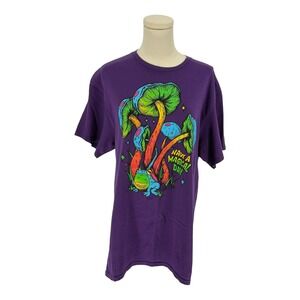 DOM Graphic Tee Purple Have a Magical Day Mushroom Frog 100% Cotton Large